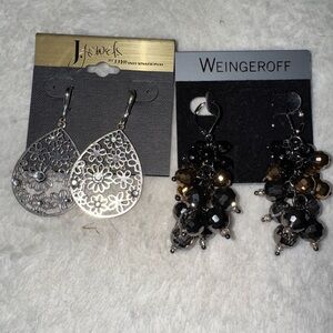 J. J. Brooks Silver Floral Earrings and Weingeroff Black Beaded Earrings